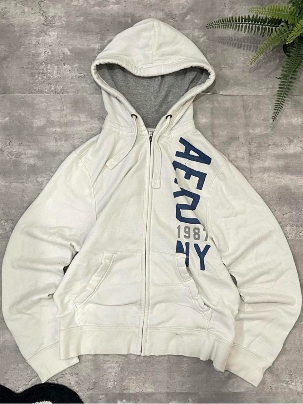 Aeropostale White Graphic Zip Up Hoodie Mens Medium M 1987 Logo Y2K